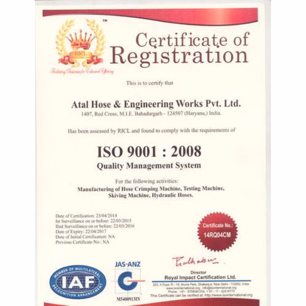 Atal Hose Quality Certificate 2 Atal Hose Quality Certificate 2